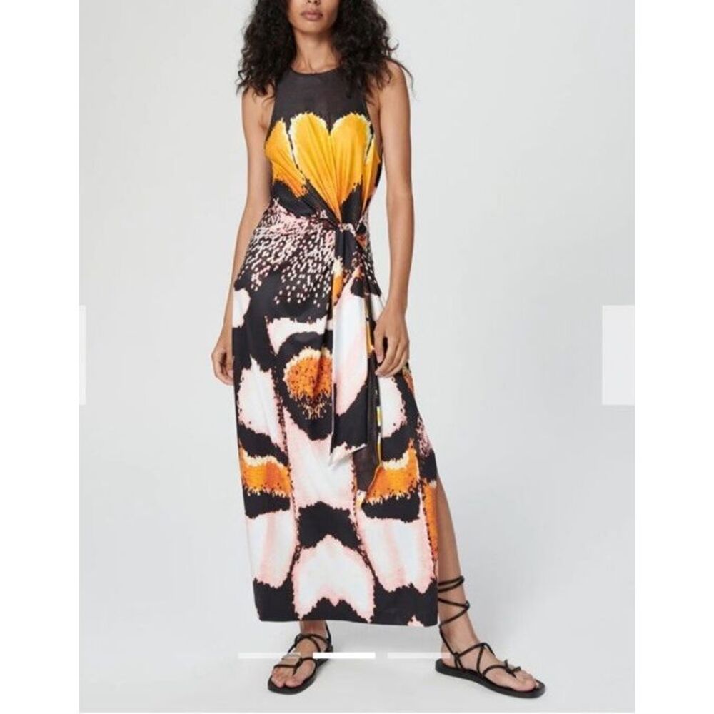 Chufy Sz M Plant Magick Yucca Orange Black Floral Sleeveless Dress EXCELLENT